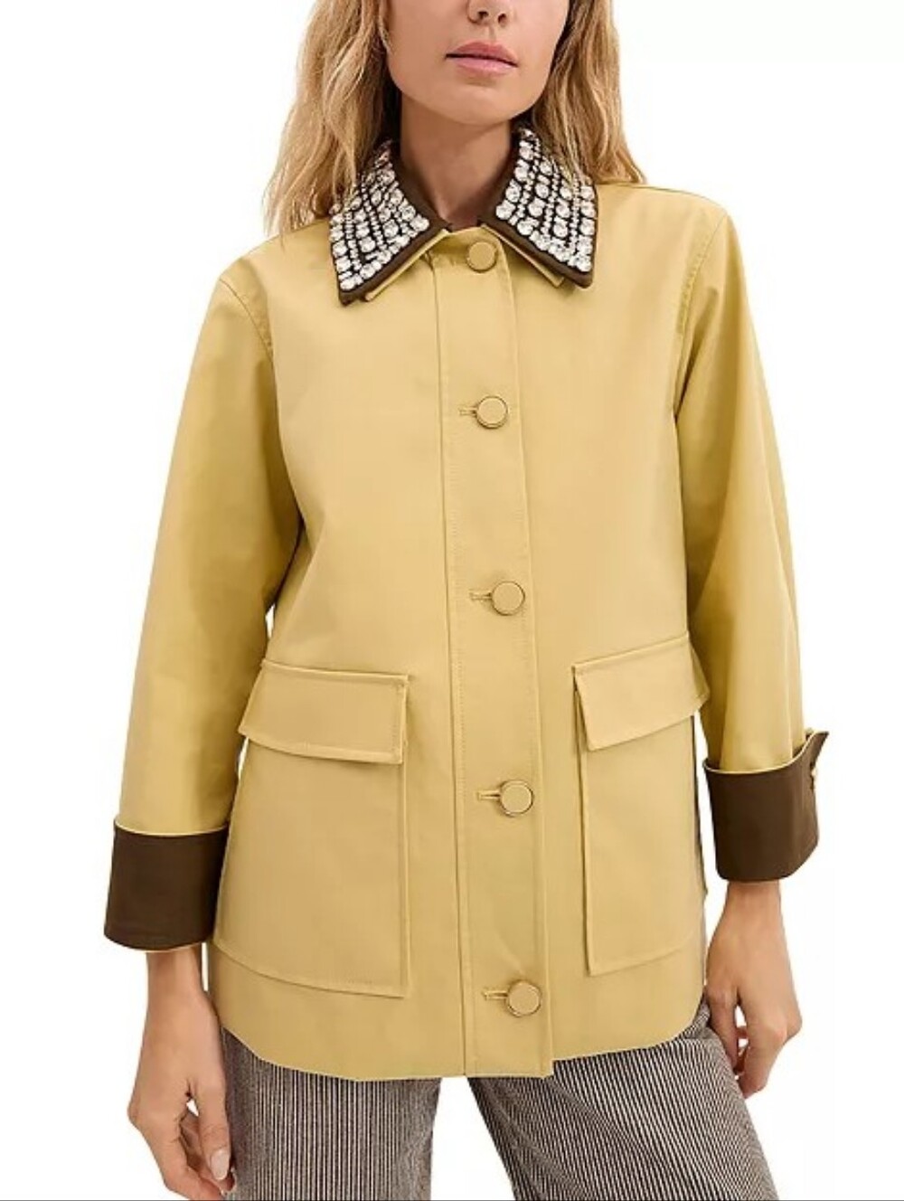 Veronica Beard Arlen Crystal Collar Cotton Dickey Barn Jacket